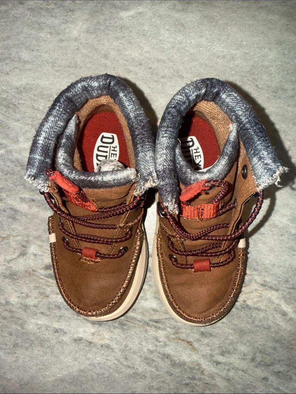 Hey Dude Brown Kids Boot with Red Lace Accents
